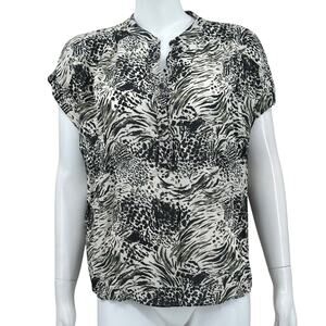 Anthropologie Top Women Medium Green Tan Sheer Popover V-Neck Lightweight Office